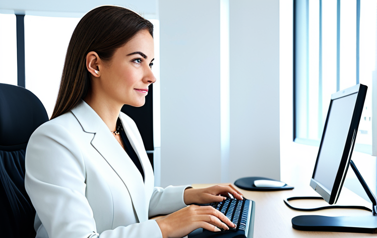 **Prompt:** A businesswoman in a modern, brightly lit office. She is working at a computer, wearing a stylish and fully clothed business suit. The environment is clean and professional. "Safe for work", "appropriate content", "fully clothed", "professional", perfect anatomy, natural pose, well-formed hands.