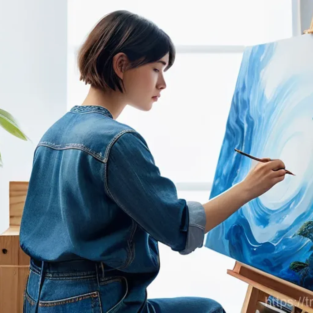 Transformer 모델의 윤리적 고려사항 - **Prompt:** A young female artist, in her early twenties, with vibrant, short hair, is deeply immers...