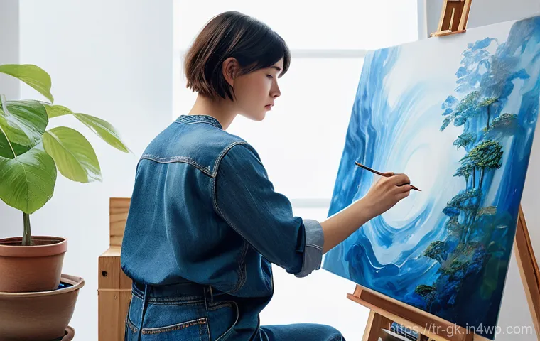 Transformer 모델의 윤리적 고려사항 - **Prompt:** A young female artist, in her early twenties, with vibrant, short hair, is deeply immers...
