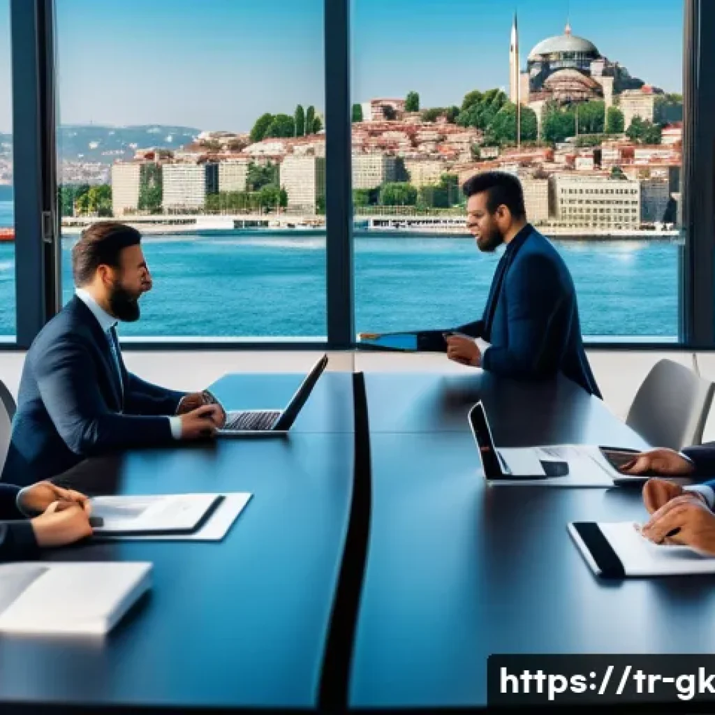 Transformer 기반의 음성 인식 기술 - A modern, high-tech office scene in Istanbul showing diverse professionals collaborating around a sl...
