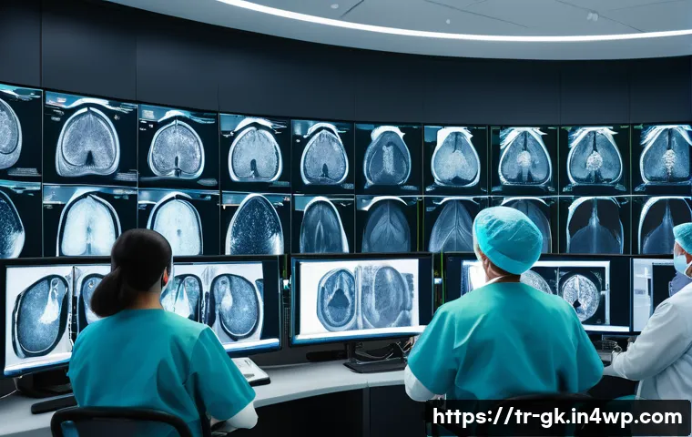 Transformer와 CNN의 비교 - A modern Turkish hospital radiology department with advanced deep learning systems analyzing medical...