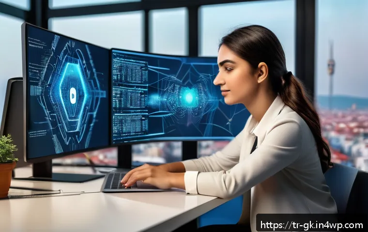 Transformer 아키텍처의 커뮤니티와 리소스 - A modern Turkish tech workspace showing a young professional woman in casual business attire working...